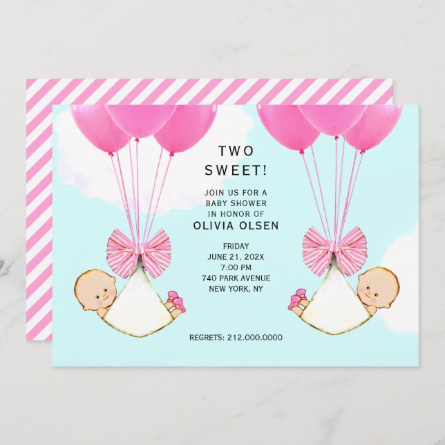 Baby Shower Girl-Twillingar Inbjudningar (Fram/baksida)