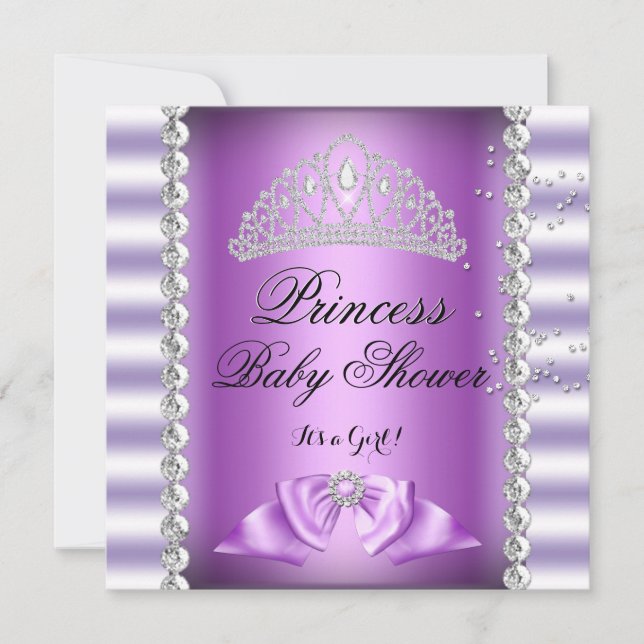 Baby Shower Girl White Lila Princess Tiara Gem 7 Inbjudningar (Framsida)