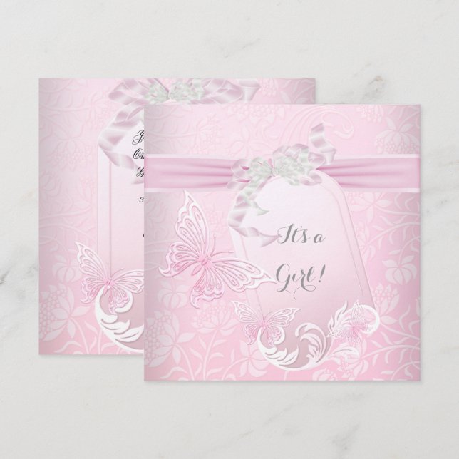 Baby Shower Girl White Rosa Princess Butterfly Inbjudningar (Fram/baksida)