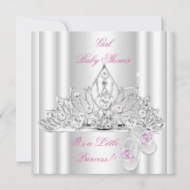 Baby Shower Girl White Rosa Princess Tiara Inbjudningar (Framsida)