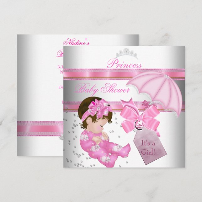 Baby Shower Girl White Rosa Princess Tiara Inbjudningar (Fram/baksida)