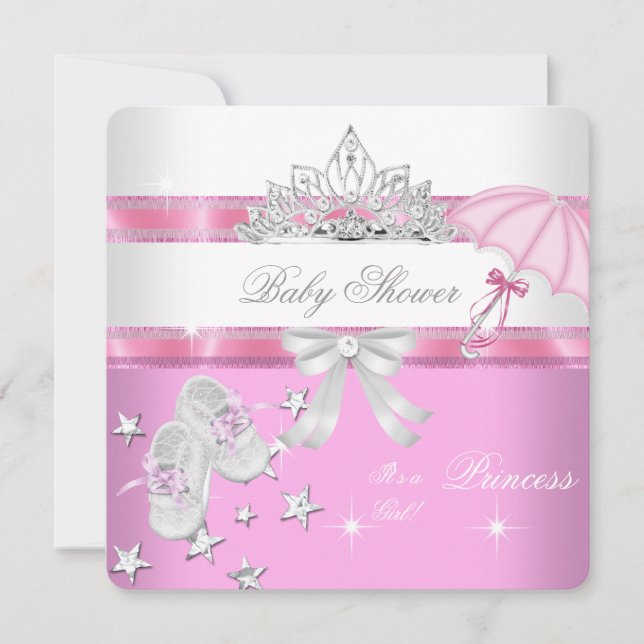 Baby Shower Girl White Rosa Princess Tiara Magic Inbjudningar (Framsida)
