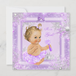 Baby Shower Girl Winter Lavender Snowflake Blonde Inbjudningar