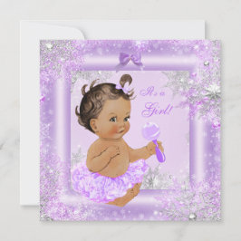 Baby Shower Girl Winter Lavender Snowflake Brunett Inbjudningar