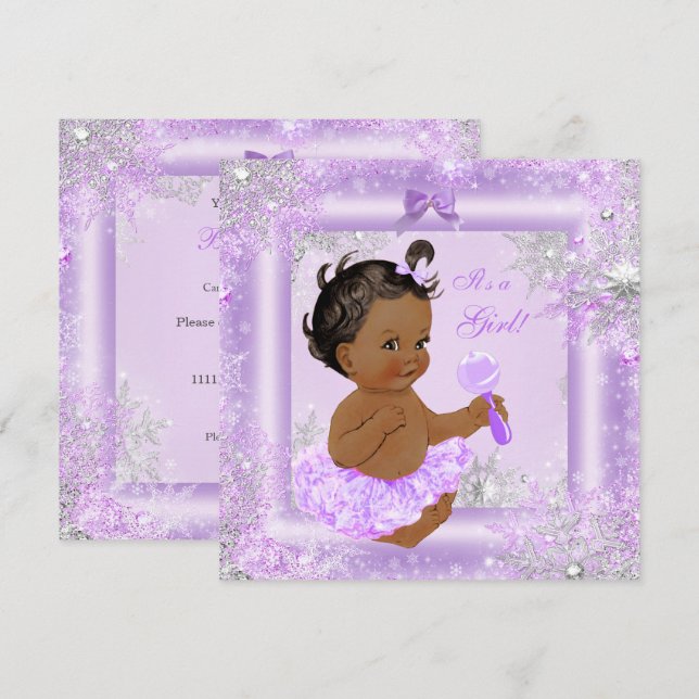 Baby Shower Girl Winter Lavender Snowflake Ethnic Inbjudningar (Fram/baksida)