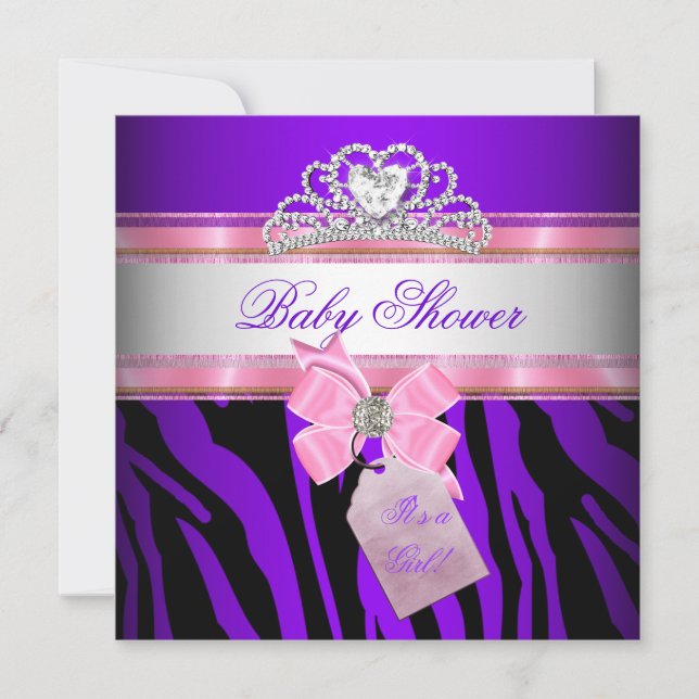 Baby Shower Girl Zebra Rosa Lila Princess Inbjudningar (Framsida)
