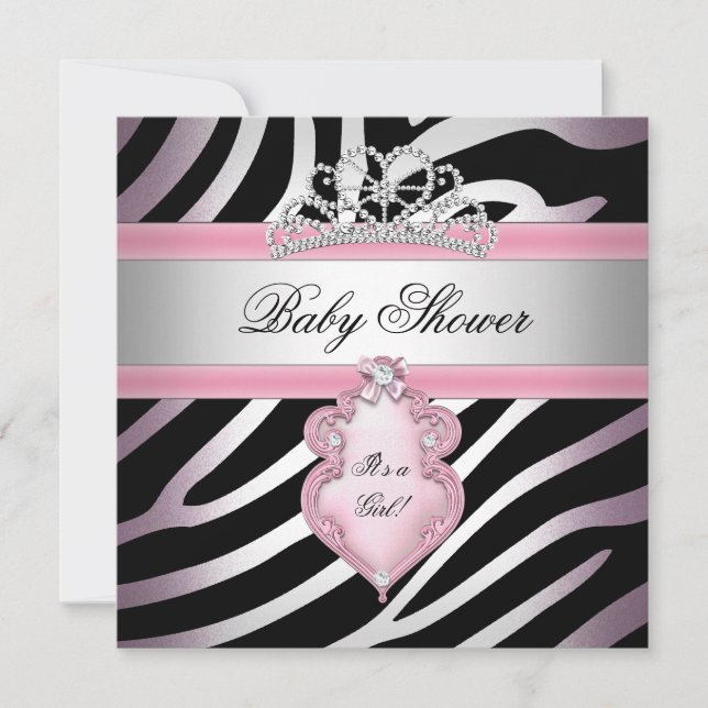 Baby Shower Girl Zebra Rosa Princess Black Inbjudningar (Framsida)