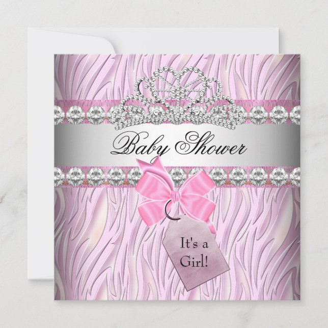 Baby Shower Girl Zebra Rosa Princess Tiara Diamond Inbjudningar (Framsida)
