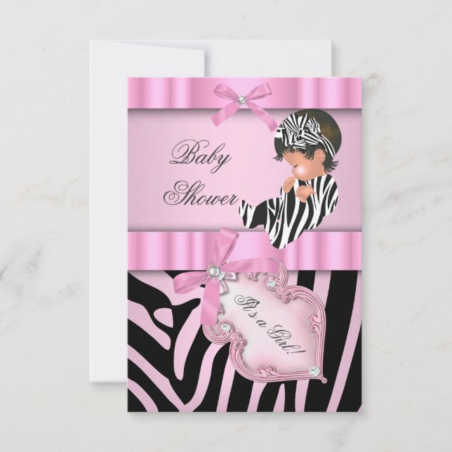 Baby Shower Girl Zebra Rosa svart Inbjudningar (Framsida)
