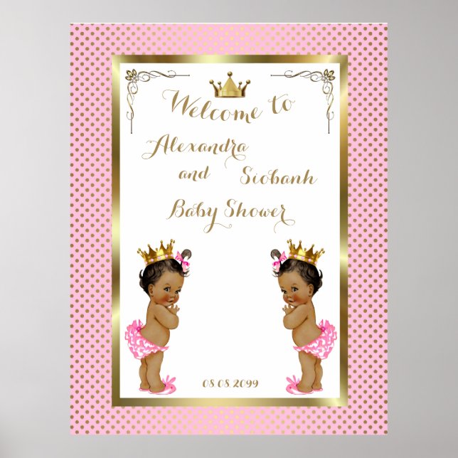 Baby Shower Girls-TWILLINGAR,rosa,elegant,40x52 15 Poster (Framsidan)