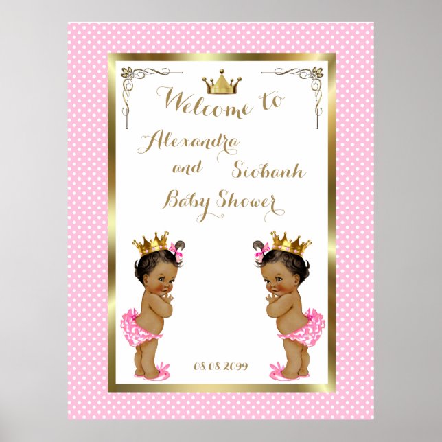 Baby Shower Girls-TWILLINGAR,rosa,elegant,40x52 30 Poster (Framsidan)