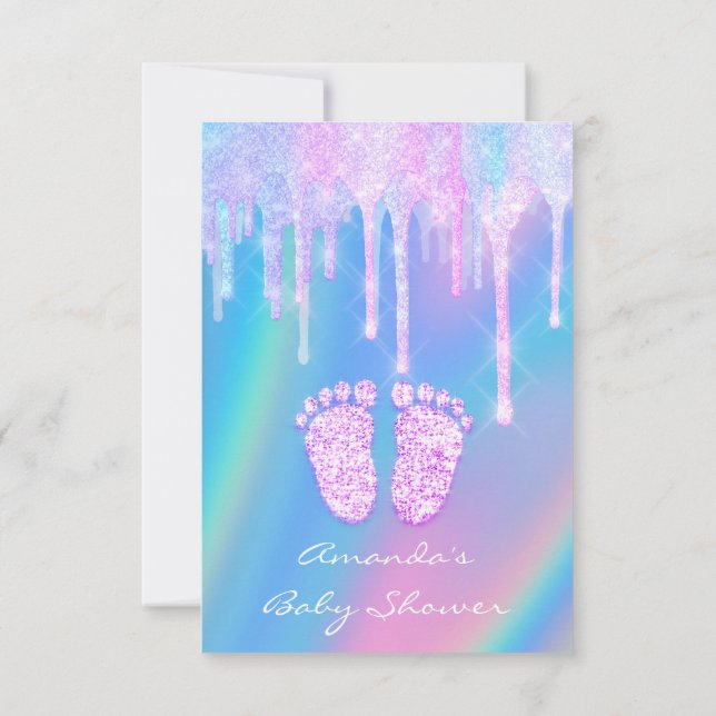 Baby Shower Girly Feet Holograph Unicorn Rosa Foot Inbjudningar (Baksida)