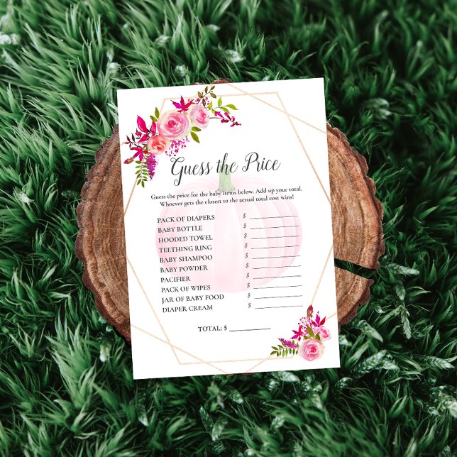 Baby Shower Gissa Pris Spelet Pumpkin Florals Inbjudningar (Skapare uppladdad)