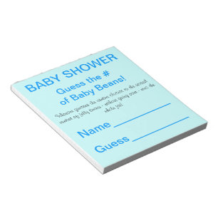 BABY SHOWER gissar att antalet Baby bönor är blått Anteckningsblock