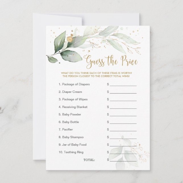 Baby Shower gissar Pris Game Greenery Foliage (Framsida)