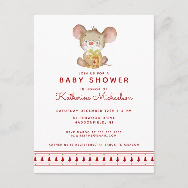 BABY SHOWER | Glad julmus Invitation Vykort (Framsida)