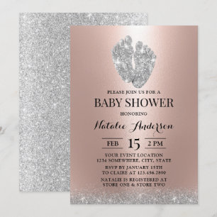 Baby Shower Glitter Baby Feet Modern Ro Guld Inbjudningar