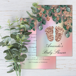 Baby Shower Glitter Feet Ro Glitter Grönt Inbjudningar