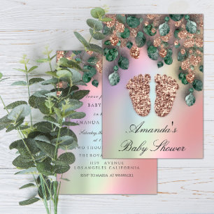 Baby Shower Glitter Feet Ro Glitter Grönt Inbjudningar