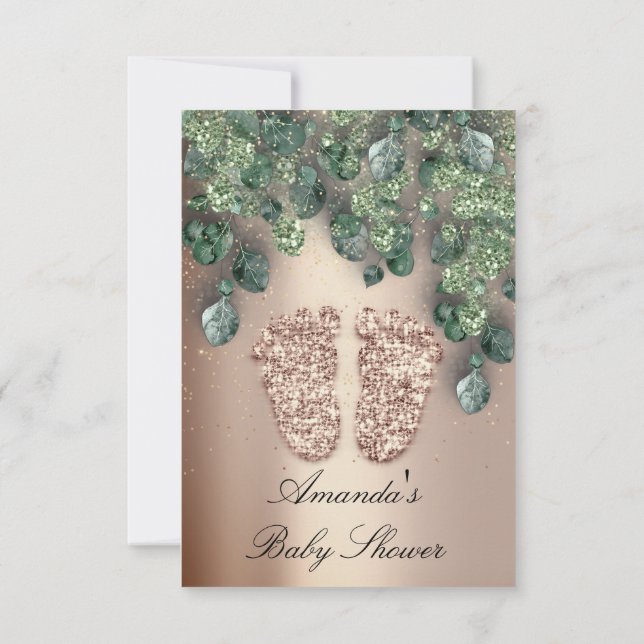 Baby Shower Glitter Feet Ro Woodland Guld Inbjudningar (Baksida)