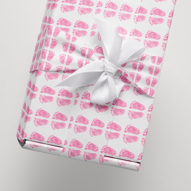 Baby Shower Glitter Girl Rosa ros White Feet Presentpapper (Baby Shower Glitter Girl Pink Rose White Feet Wrapping Paper)