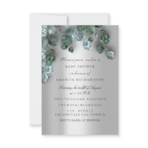 Baby Shower Glitter Grått Eucalyptus Grönt Blue