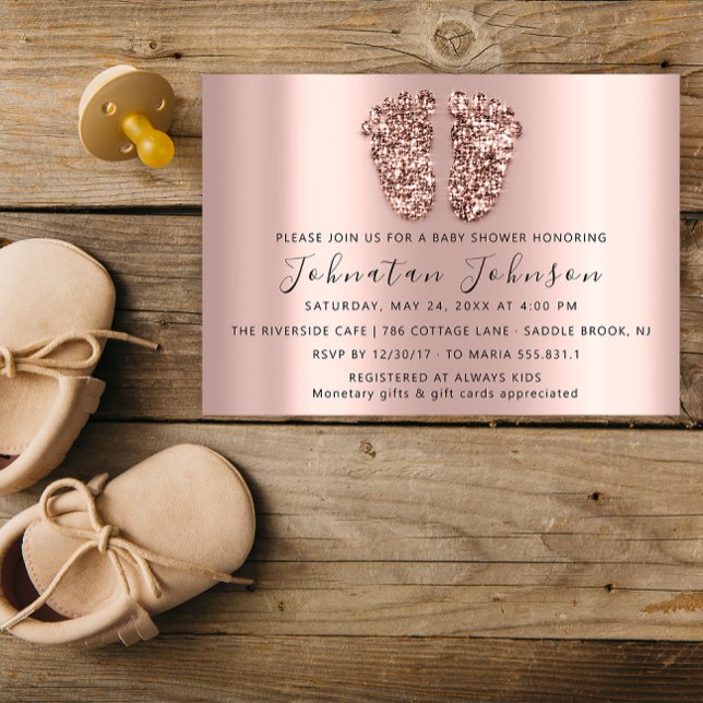 Baby Shower Glitter Ro Guld Feet Grått Boy Girl Inbjudningar (Baby Shower Glitter Rose Gold Feet Gray Boy Girl Invitation)