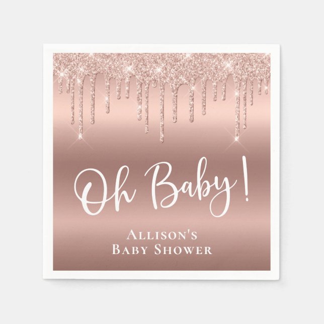 Baby Shower Glitter Ro Guld Personlig Pappersservett (Framsidan)