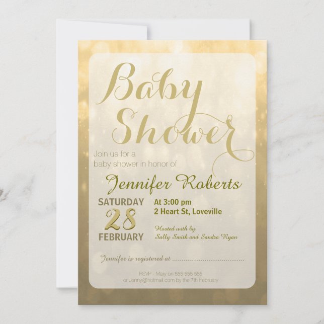 Baby Shower | Golden Bokeh Ljus Inbjudningar (Framsida)