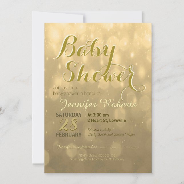 Baby Shower | Golden Bokeh Ljus Inbjudningar (Framsida)