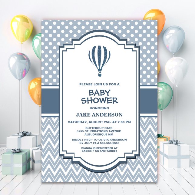 Baby Shower Grått Luftballong Inbjudningar (Skapare uppladdad)