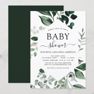 Baby Shower Greenery Botanical Watercolor Invati Inbjudningar