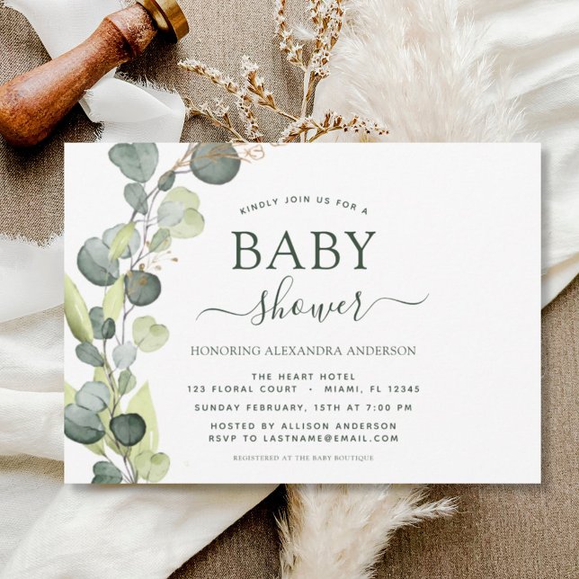 Baby Shower Greenery Eucalyptus botaniska Elegante Inbjudningar (Skapare uppladdad)