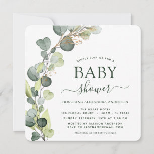 Baby Shower Greenery Eucalyptus botaniska Elegante Inbjudningar