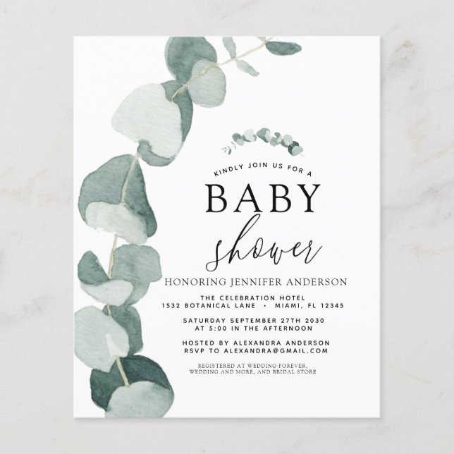 Baby Shower Greenery Eucalyptus Inbjudan (Framsida)