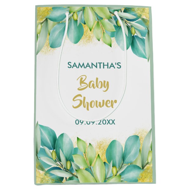 Baby Shower Greenery Eucalyptus Löv Olive (Framsidan)