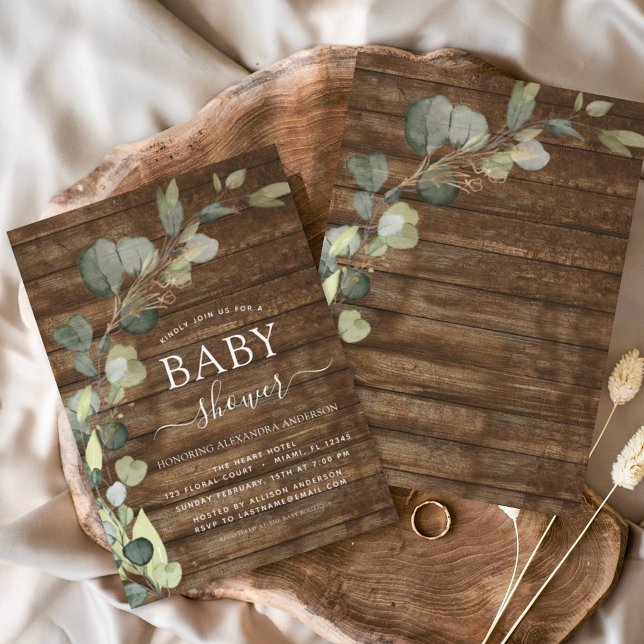 Baby Shower Greenery Eucalyptus Succulent Rustic Inbjudningar (Skapare uppladdad)