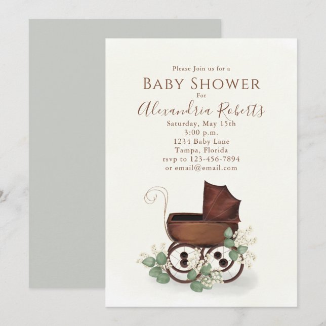 Baby Shower Greenery Modern Watercolor Eucalyptus Inbjudningar (Fram/baksida)