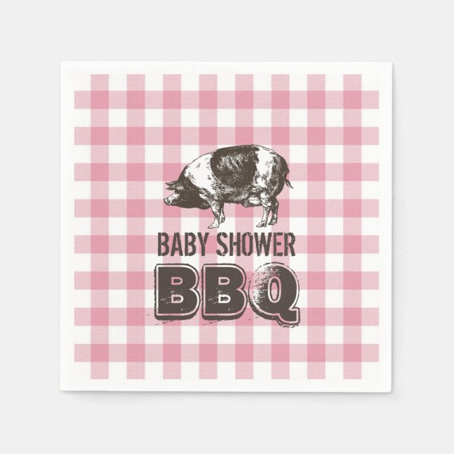 Baby Shower Gris Roast BBQ Rosa Gingham Pappersservett (Framsidan)