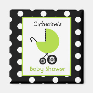 Baby shower - grön vagn och polka dots magnet