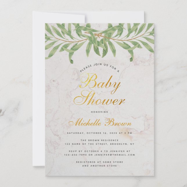 Baby Shower Grönska Elegant Skript Könsneutralt Inbjudningar (Framsida)