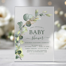 Baby Shower Grönska Eukalyptus Sukkulent Elegant