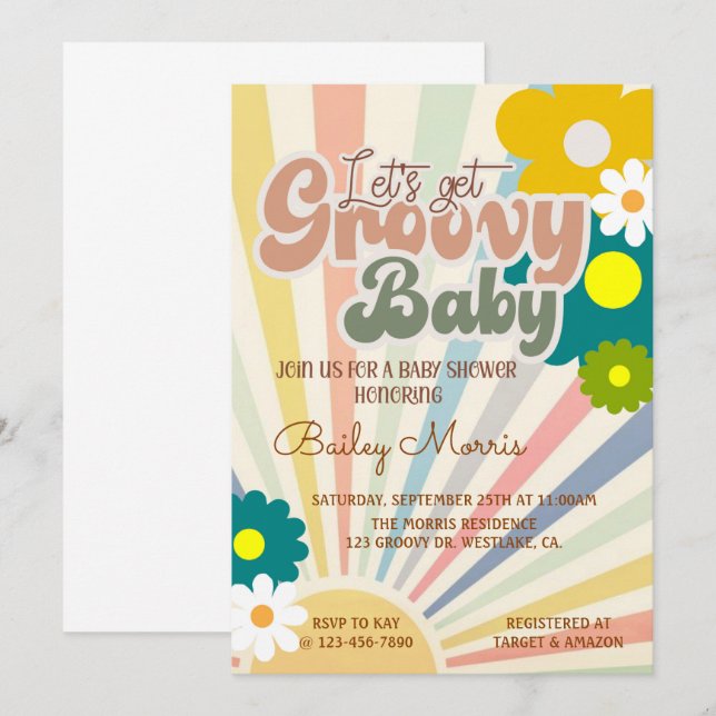 BABY SHOWER, GROOVY BABY, INBJUDNINGAR (Fram/baksida)