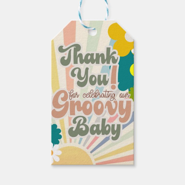 BABY SHOWER, GROOVY BABY, PAPPER PLATS FÖR INBJUDA PRESENTETIKETT (Framsidan)