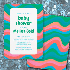 BABY SHOWER Groovy Colorful Rand ANPASSNINGSBAR fe Inbjudningar
