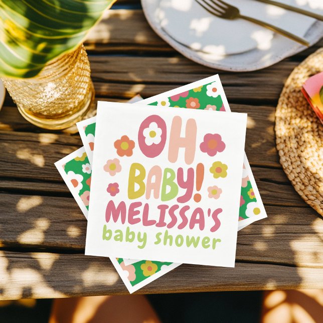 BABY SHOWER Groovy Daisys COLORFUL ANPASSNINGSBAR Pappersservett (BABY SHOWER Groovy Daisies COLORFUL CUSTOM Napkins
)