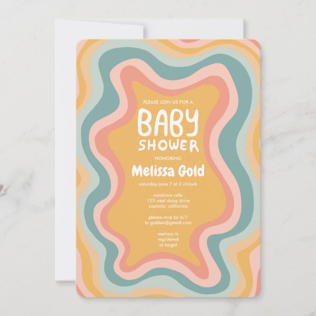 BABY SHOWER Groovy Pastel Kurvor ANPASSNINGSBAR Inbjudningar (Framsida)