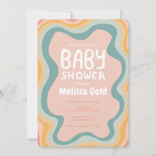 BABY SHOWER Groovy Pastel Kurvor ANPASSNINGSBAR Inbjudningar