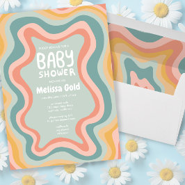 BABY SHOWER Groovy Pastel Kurvor ANPASSNINGSBAR Inbjudningar
