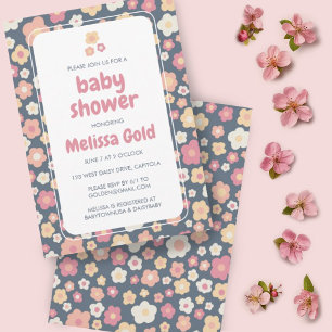 BABY SHOWER Groovy Sweet Daisy Blommigt ANPASSNING Inbjudningar